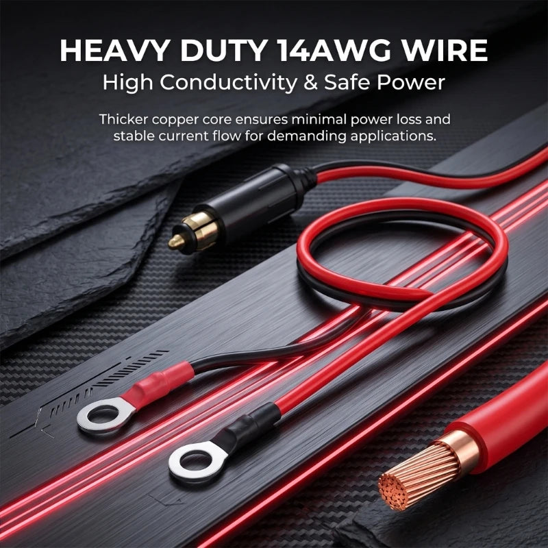 Motorcycle 12V DIN Male Wiring Cable with Eyelet Ends, PVC Coated Power Wire for Accessory and Battery Connection K1KF Quake