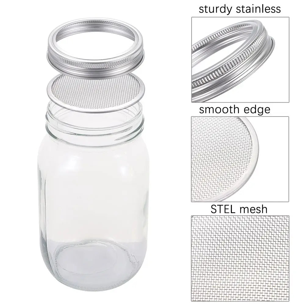 Strainer Sprouts Growing Wide Mouth Home Kitchen 16/32oz Mason Jar with Screen Lids Germinator Sprouting Jars Quake