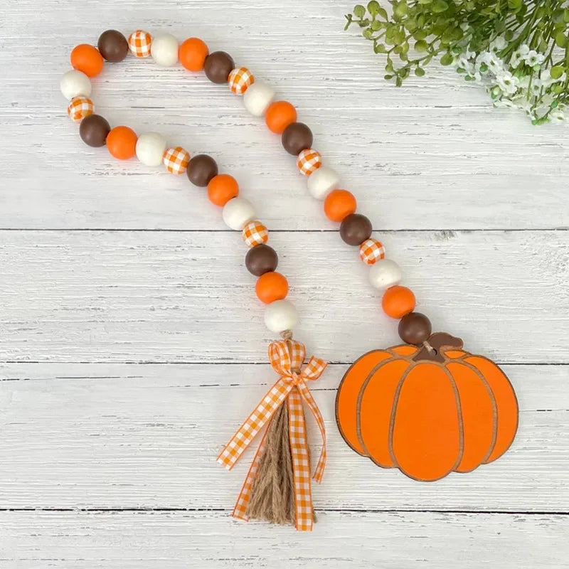 1PC Halloween Thanksgiving Pumpkin Wooden Bead String Autumn Home Party Table Decoration Window Hanging Ornament Quake