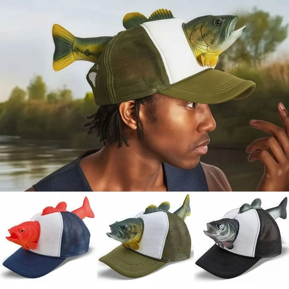 Funny 3D Fish Animal Trucker Hat Mesh One Size Novelty Fishing Hat Breathable Adjustable Fit Baseball Cap For Men Women Quake