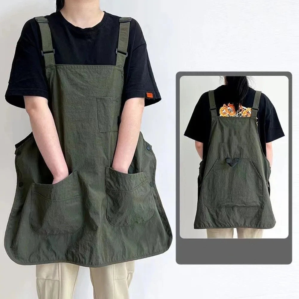 New Double-Sided Kitchen Apron Waterproof Pure Color Waist Apron Adjustable Multi-scene Workwear Apron Household Kitchen Quake Dark Green