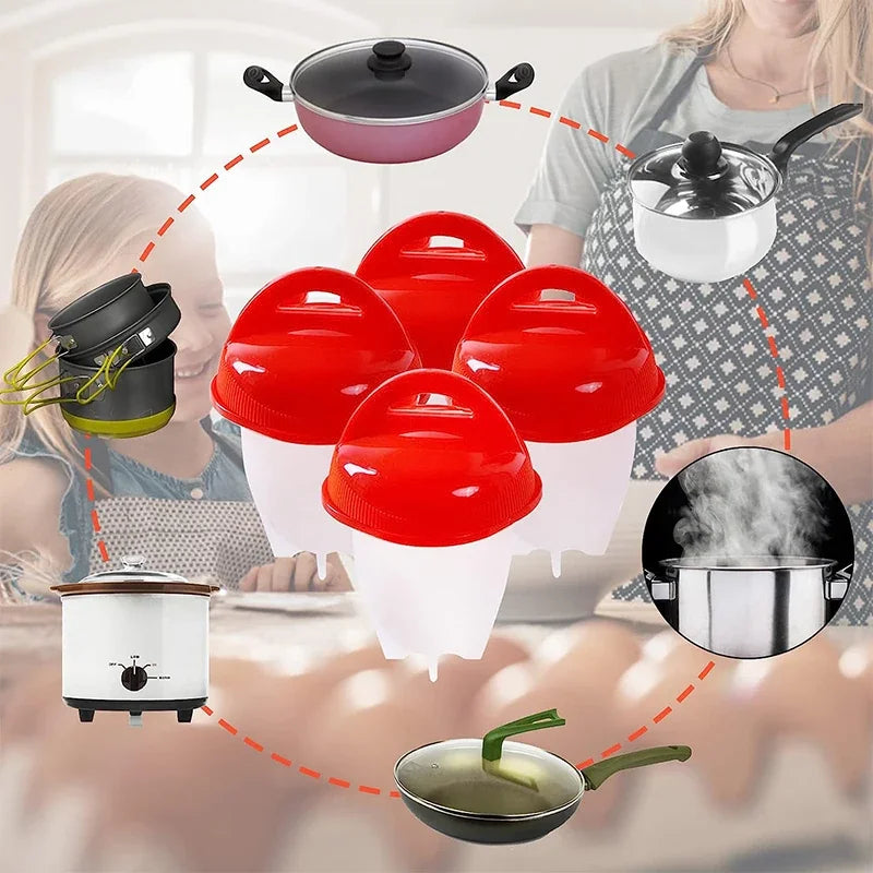 3/6pcs BPA Free Silicone Egg Boiler Steamer Non-stick Silicone Egg Cook Cups Fast Egg Poacher for Breakfast Kitchen Cooking Tool Quake