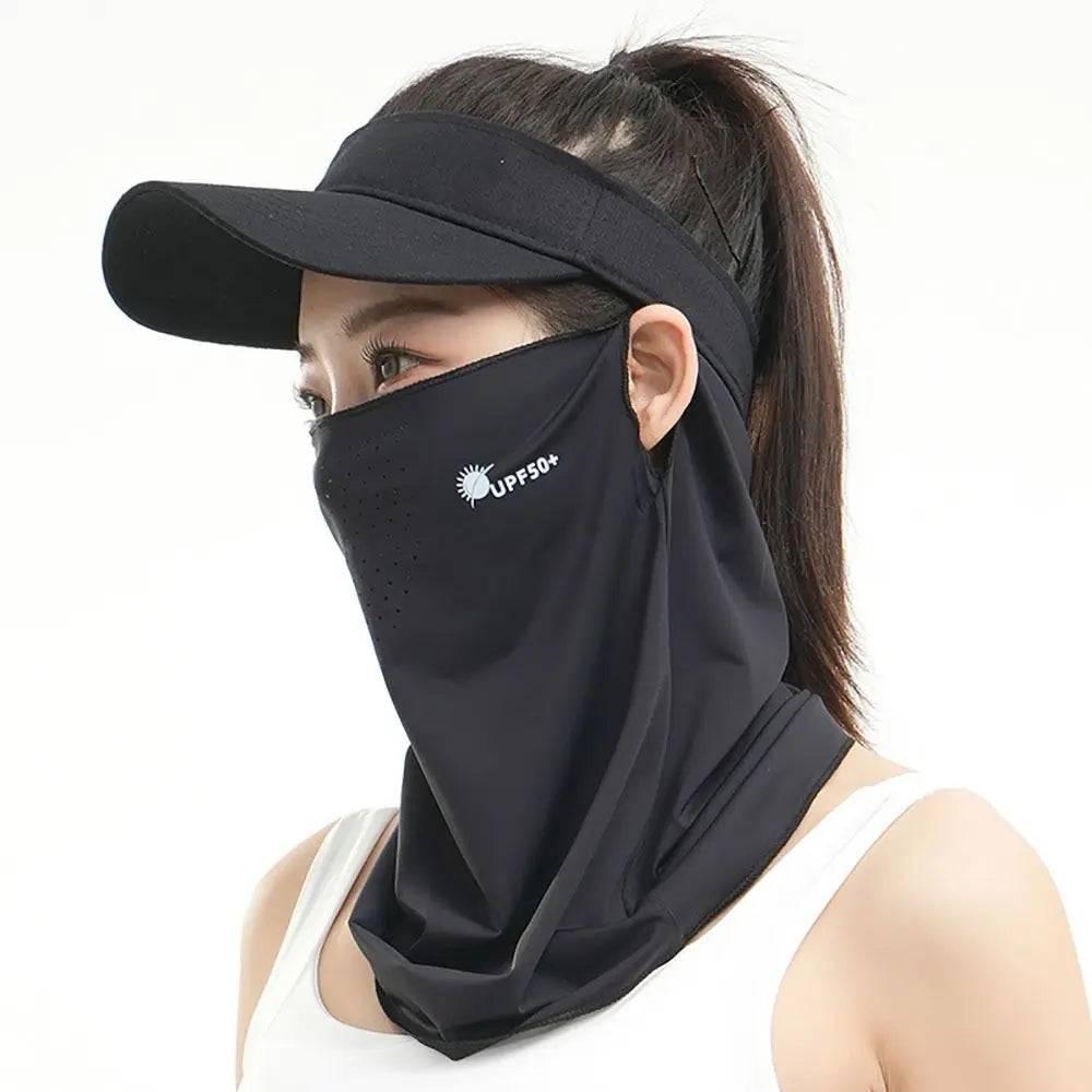 High-quality UV Protection Sunscreen Face Veil Breathable Sunshade Ice Silk Face Mask Ear Hanging Summer Face Cover Quake Black