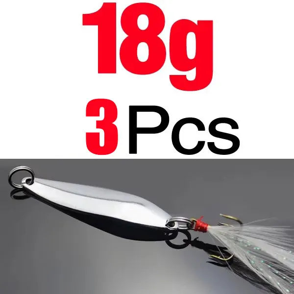 Topranc 5g 7g 10g 13g 18g 21g Metal Spinner Spoon Fishing Lure Hard Baits Sequins Noise Paillette with Feather Treble Hook Quake 18g