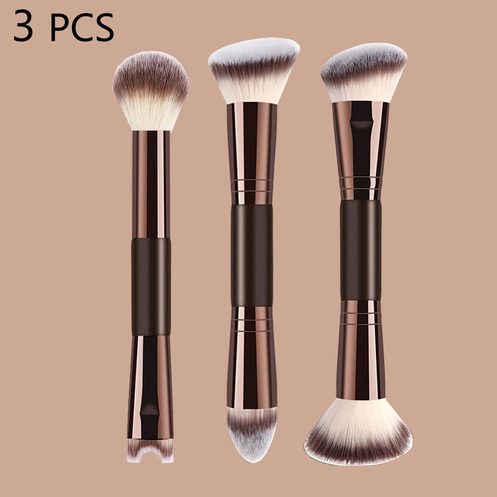 3 PCS Double-Ended Makeup Brushes with Soft Bristles Quake
