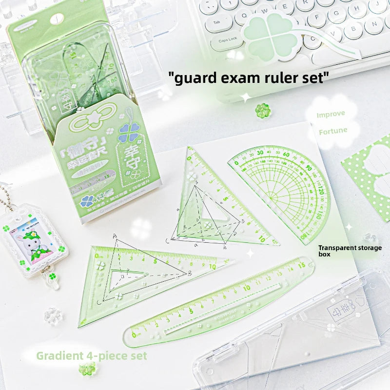 Ins Style Transparent Triangle Ruler Set Student Stationery Math Drawing Tools for School Ruler Set Tool Quake