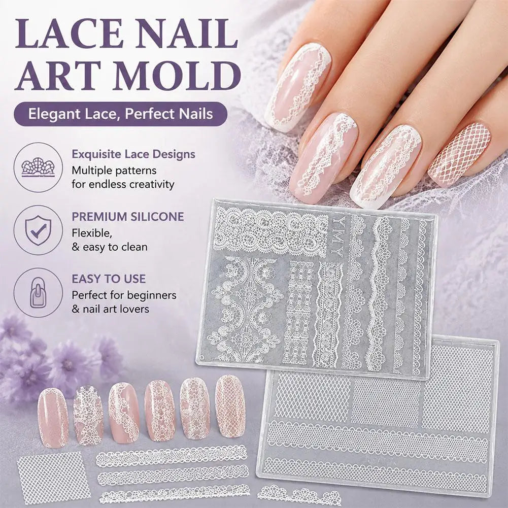 Lace Nail Art Stencil Sheets Flexible Silicone Nail Templates Hollow French Lace Mesh Pattern DIY Polish Transfer Mold Manicure Quake