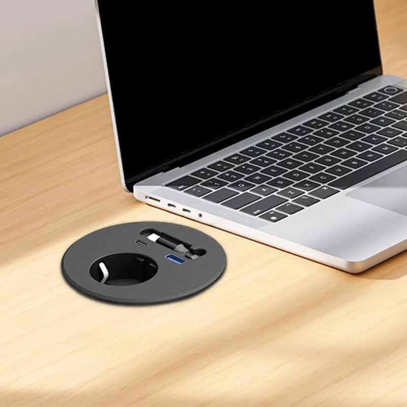 Embedded Round European Socket With 70cm Retractable Cable For Desk Installation And Fast Charging K1KF Quake CN