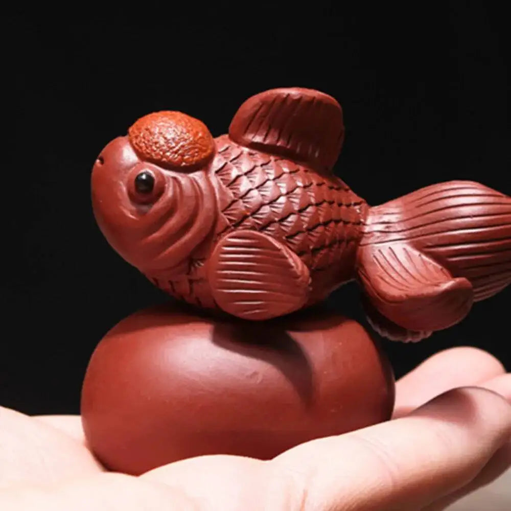 Zisha Tea Pet Goldfish Ornament Handmade Lucky Head Tea Set Accessories Ceramic Sculpture Quake