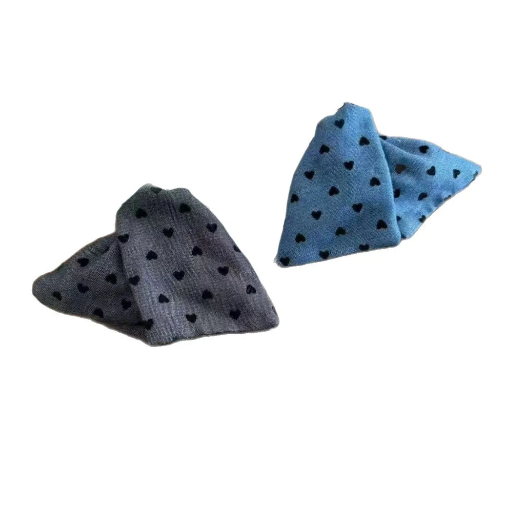 Fabric Shell Hair Claw Polka Dot Love Heart Ponytail Women Blue Denim Bow Triangle Shark Clip French Vintage Ponytail Holder New Quake
