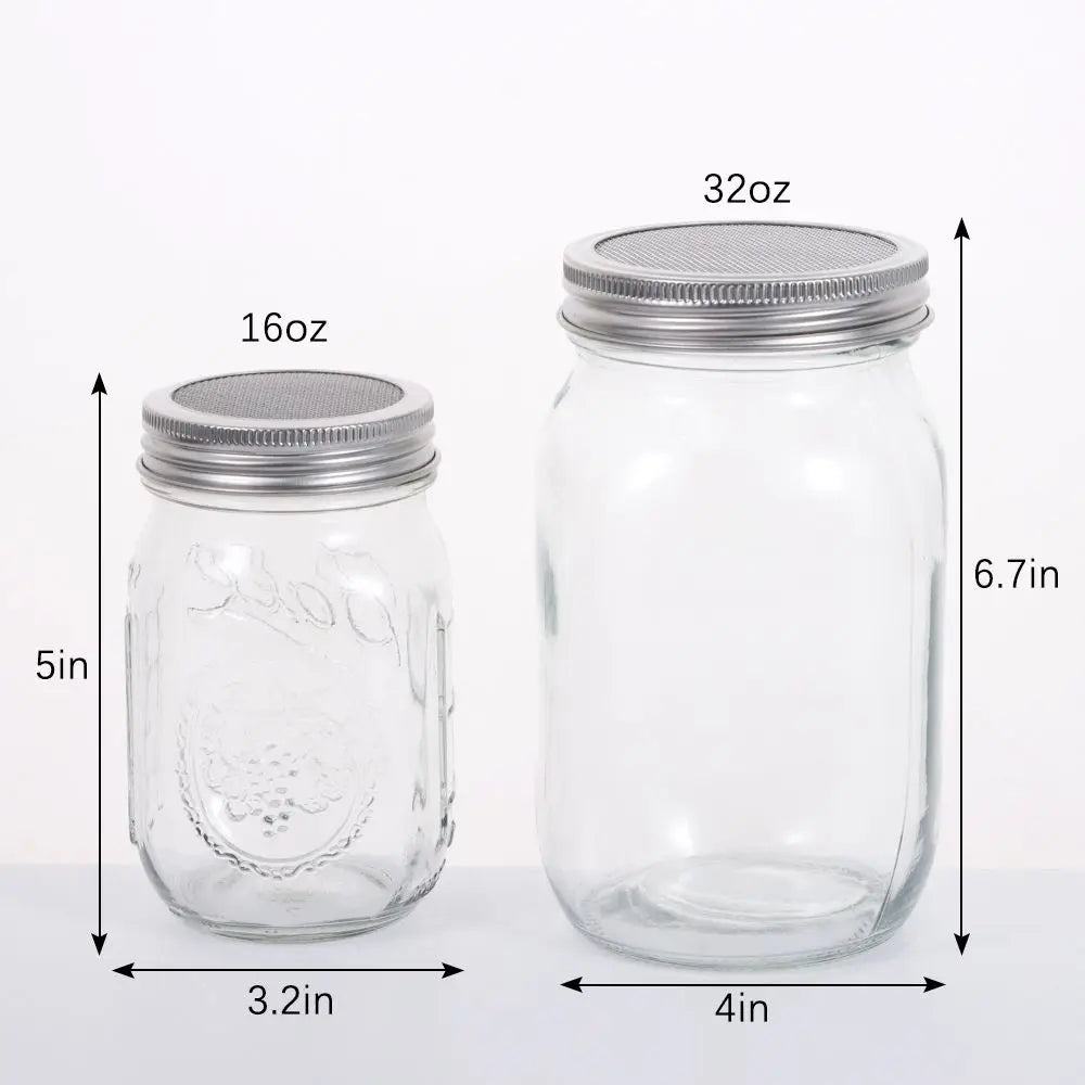 Strainer Sprouts Growing Wide Mouth Home Kitchen 16/32oz Mason Jar with Screen Lids Germinator Sprouting Jars Quake