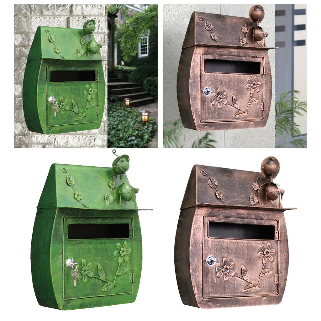 Wall Mount Mailbox with Key Lock Large Outdoor Retro Iron Letter Quake