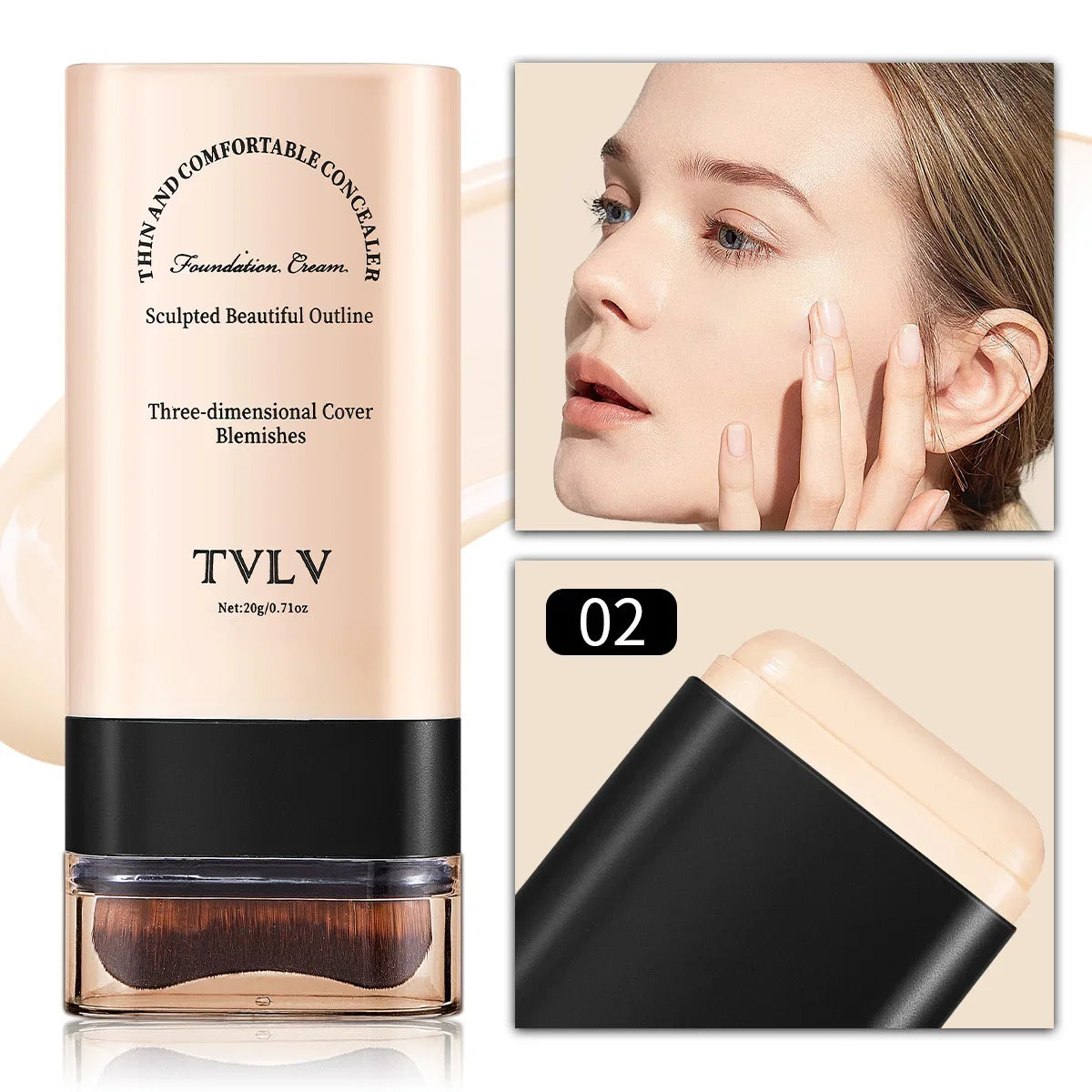 TVLV eraser foundation make-up stick 20g,with brush to brighten skin liquid foundation,non-marking,long-lasting makeup concealer Quake nature 02
