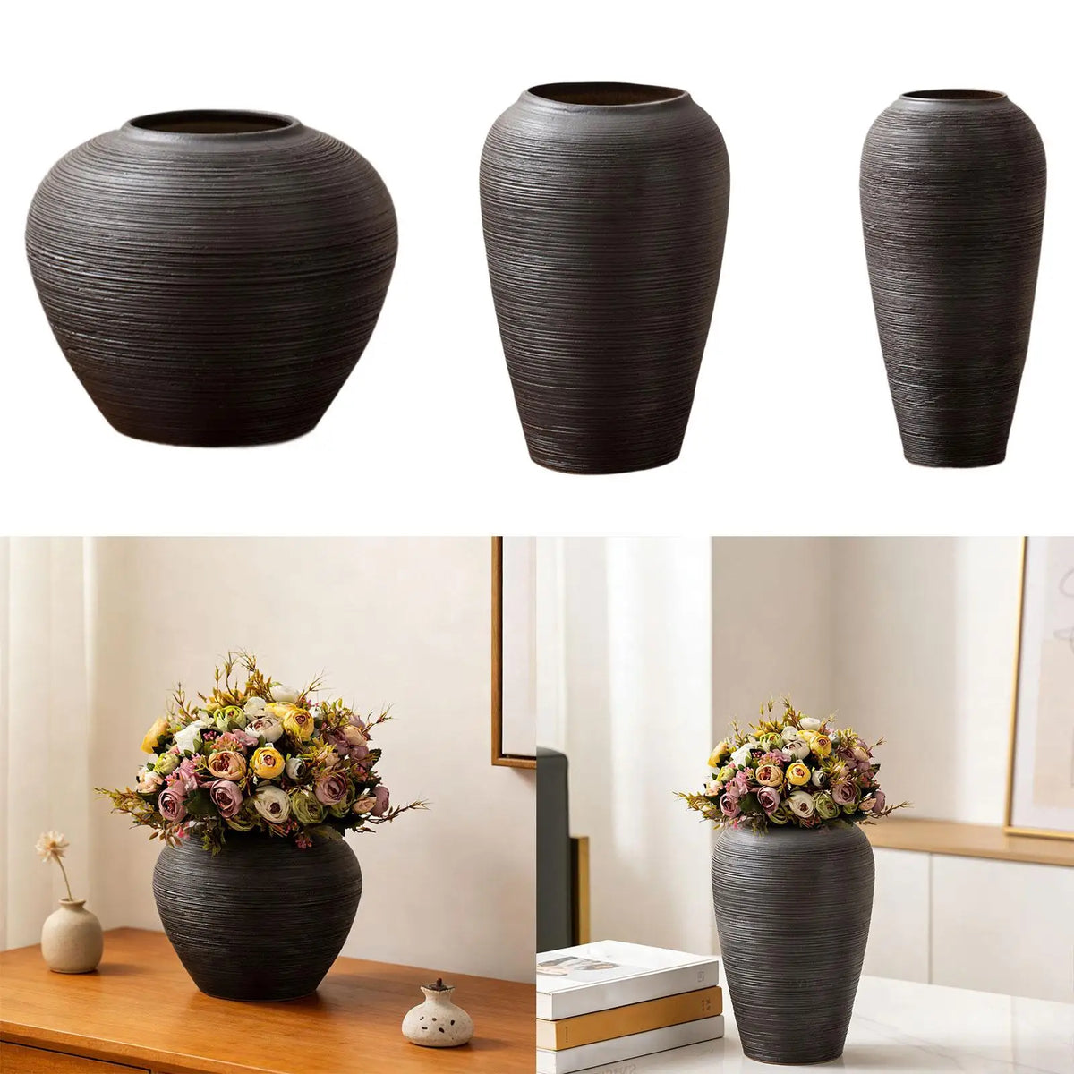 Rustic Farmhouse Ceramic Vase Handcrafted Flower Pot Table Centerpiece Modern Luxury Home Decoration for Room Quake