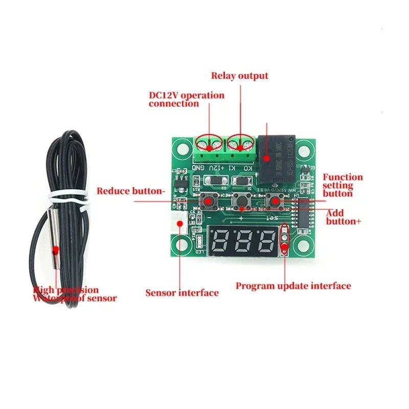 Javino W1209 DC 5V 12V heat cool temp thermostat temperature control switch temperature controller thermometer thermo controller Quake