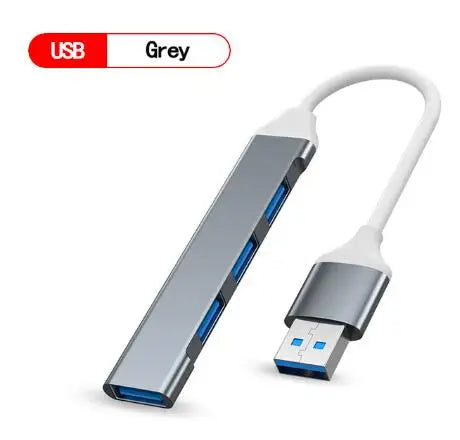 New USB 3.0 Hub 4 Port USB Hub High Speed Type C Splitter 5Gbps For PC Computer Accessories Multiport HUB 4 USB 3.0 2.0 Ports Quake USB- Grey