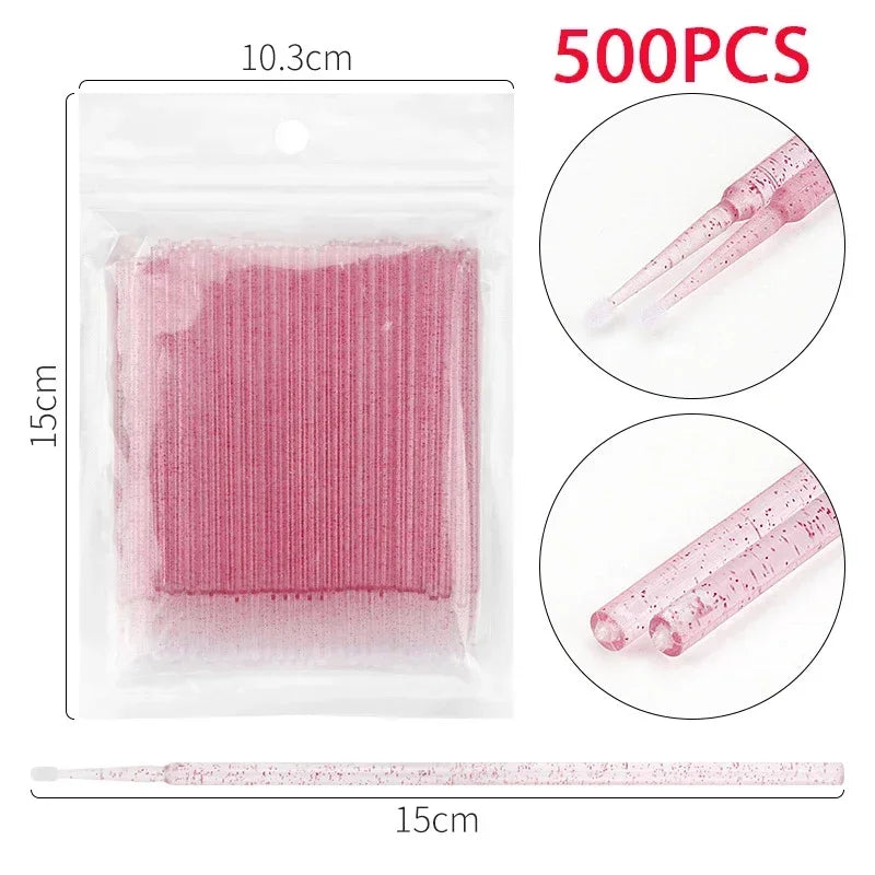 vvocci Disposable Microbrush Eyelash Extension Tools 500/1000pcs - Crystal Swab Lash Grafting & Removal Applicators Quake M94 500 crystal Red