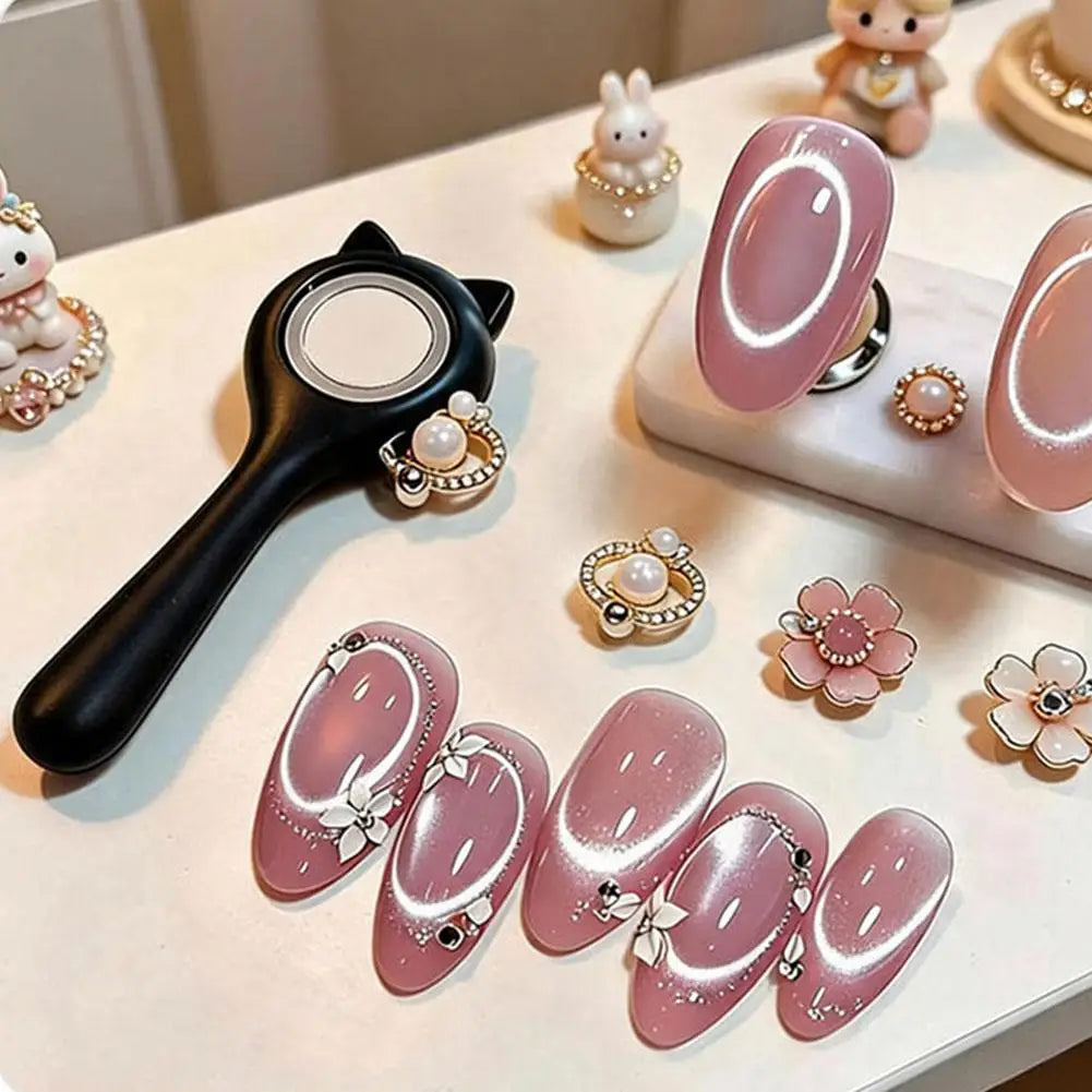 Cute Ring-shaped Cat Eye Magnet for Nails,Portable Hollow Circular Cat Eye,2-in-1 Circle Y Shape Nail Magnet Tool For Home DIY Quake