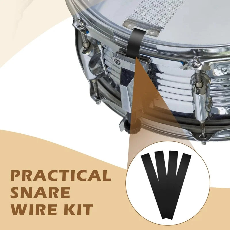 4pcs Polyester Film Snare Straps Black Wire Snare Drum Straps Wire Trapping Kit Wire Belt Drum Set Straps for 14 Inch Drum Quake