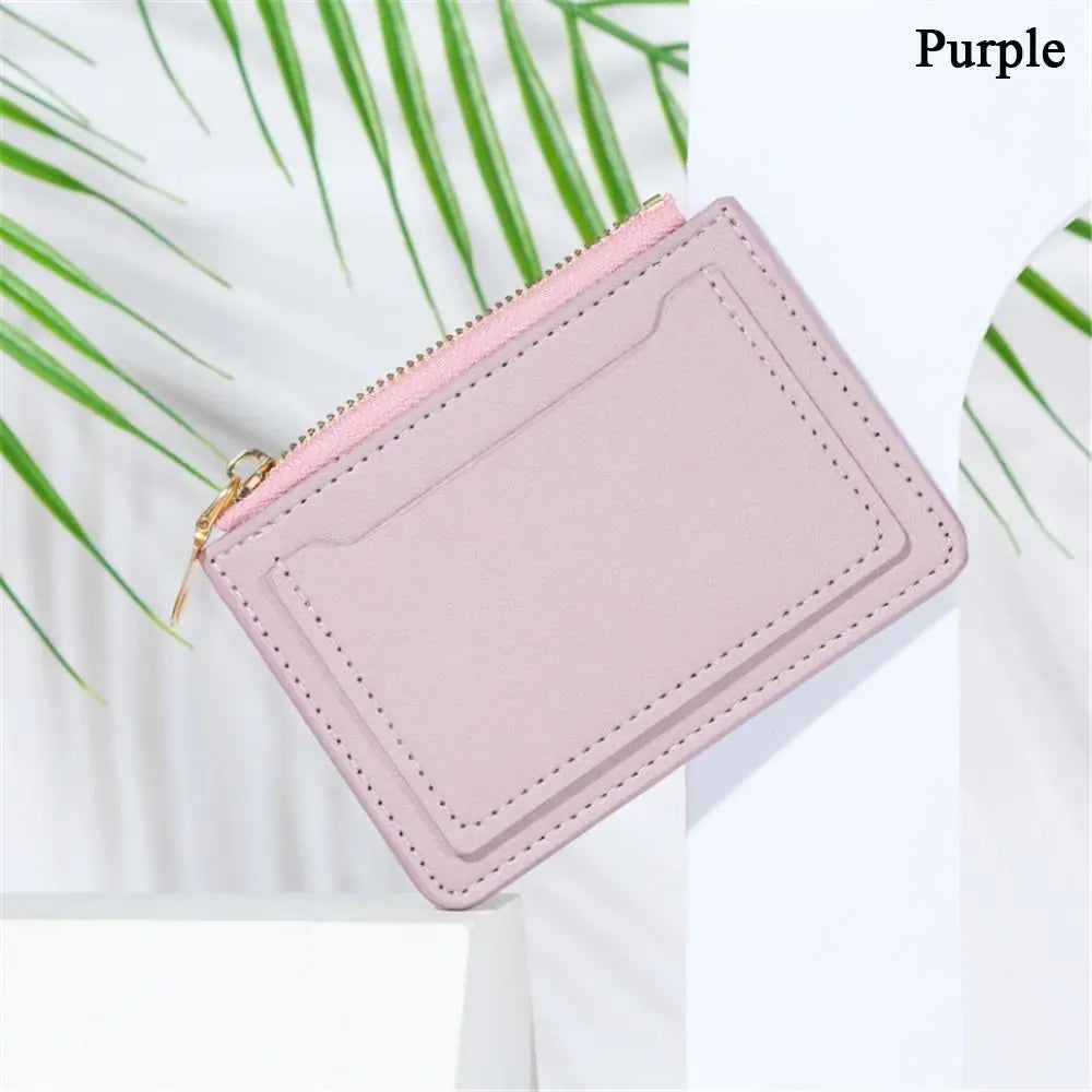 Women Mini Coin Purse PU Leather Short Wallets Card Holder Fashion Zipper Pouch Girls Money Bag Quake purple