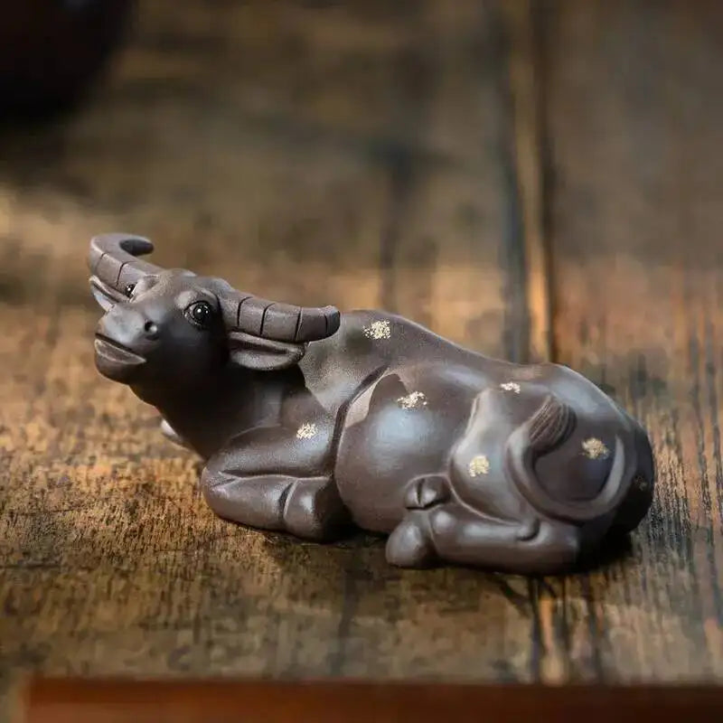 Purple Clay Tea Pet Water Buffalo Ornament Zodiac Ox Sculpture Creative Tea Set Tea Player Home Tea Ceremony Accessories Can Be Quake Purple Clay