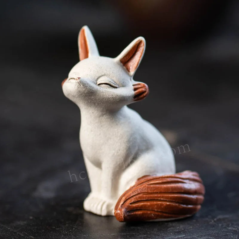 Yixing Original Mineral Purple Clay Tea Pet Fox Small Ornament Nine-Tailed Fox Sculpture Tea Table Creative Tea Plaything Can Be Quake