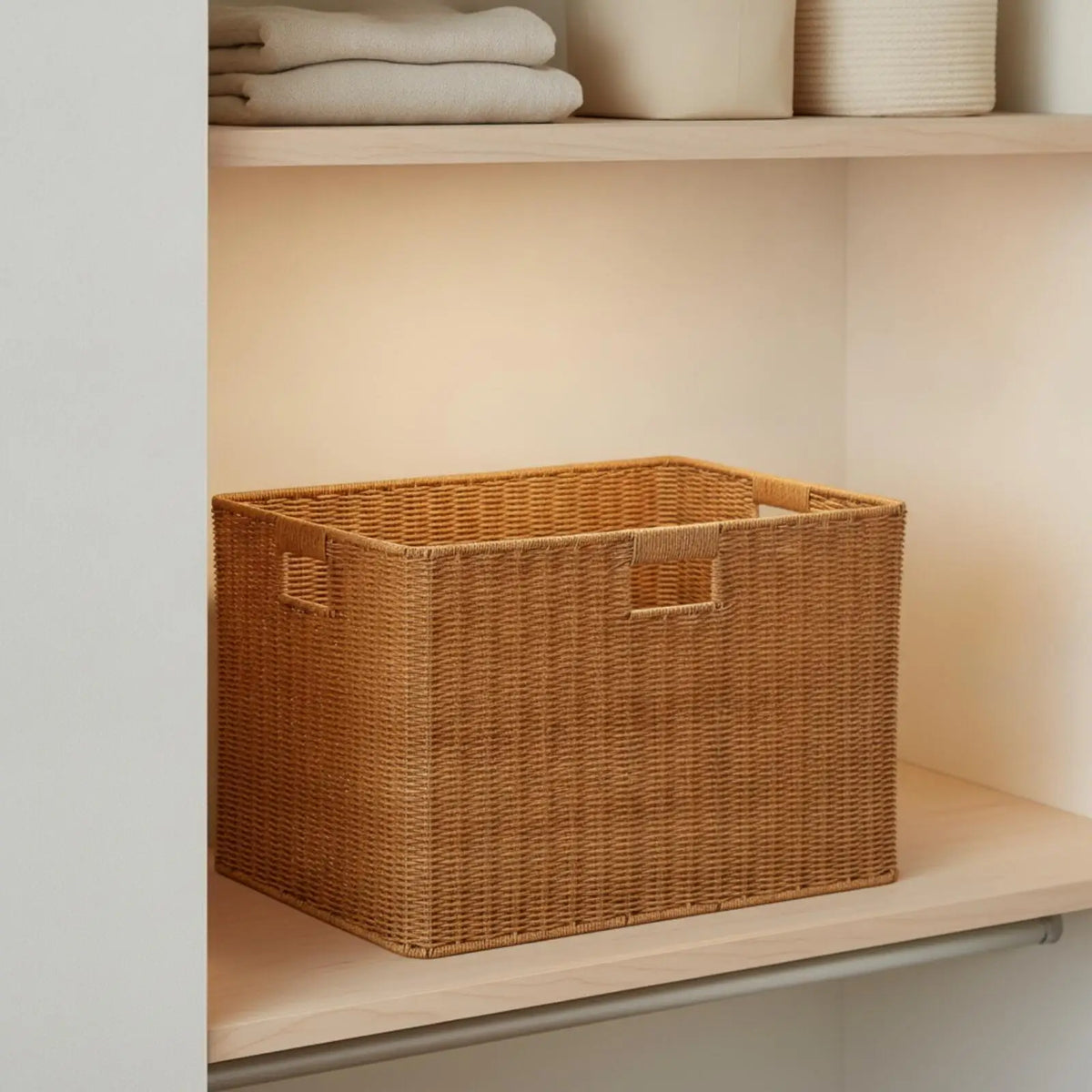 Woven Laundry Hamper No Assembly Required Rectangular Woven Basket with Steel Frame for Closet, Bedroom, Moving Quake