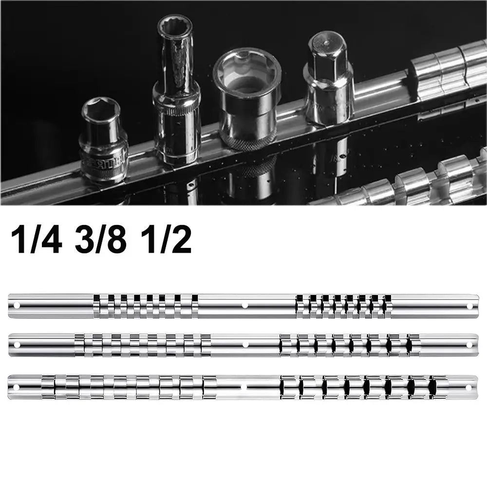 New 1/4 3/8 1/2 Inch Socket Storage Rack Stainless Steel With 16 Clips Socket Rack Socket Holder Quake