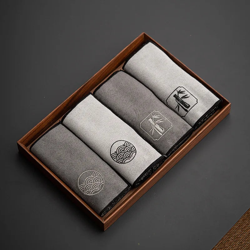Embroidered Imitation Deer Skin Velvet Double-sided Tea Towel Zen Minimalist Tea Cloth Tea Mat Teapot Care Towel Kung Fu Tea Set Quake
