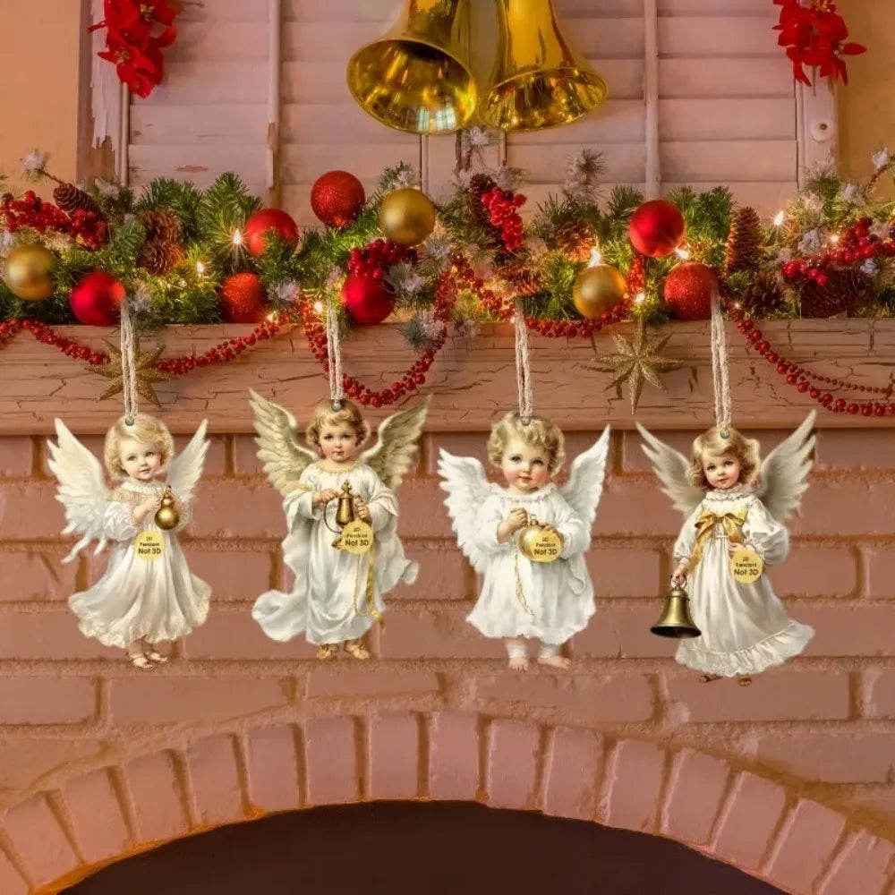 60/12PCS Vintage Angel Wooden Pendants with Rope DIY Christmas Tree Hanging Ornament Christmas Holiday Home Party Decor Supplies Quake
