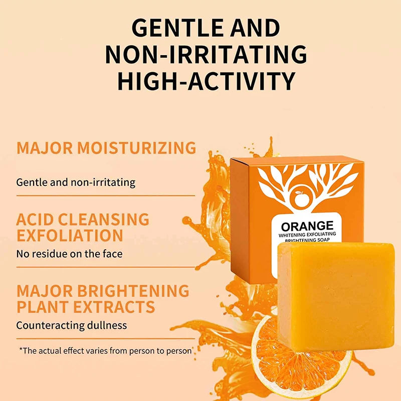 100g Orange Enzymes Mild Exfoliating Brightening Soap Bar,Face Body Gentle Cleansing Hydrating Moisturizing,Smooth Tender Skin Quake