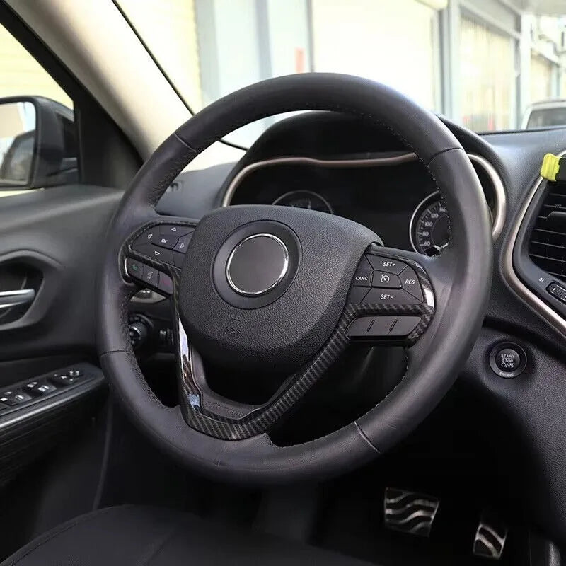 For Jeep Grand Cherokee 2014-2021 Car Sticker Carbon Fiber Steering Wheel Cover Trim Cover Decoration Frame Interior Accessories Quake