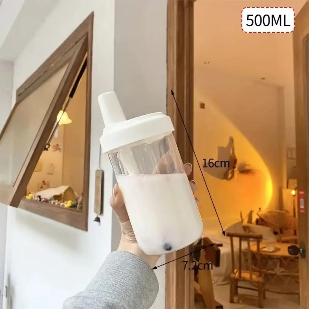 500/850ml Water Bottles Juice Milk Plastic Cup with Lid Straw Bubble Tea Coffee Cups Transparent Large Capacity Drinkware Quake 500ml-White