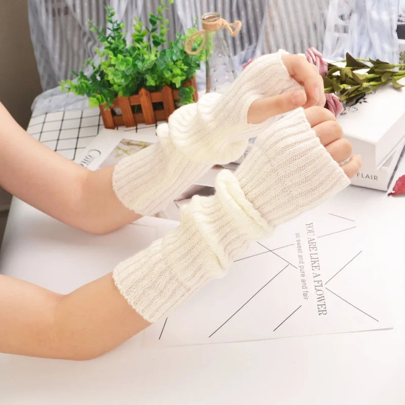 Mid To Long Arm Sleeves with Flat Needles Korean Version Knitted Women Warm Ins High Street Keep Warm Quake