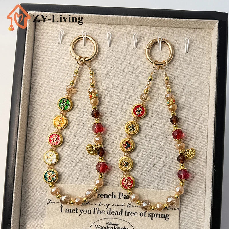 1PCS Chinese Style Mobile Phone Chain Universal Mobile Phone Lanyard Fashion Mobile Phone Anti Loss Short Wrist Strap Gifts Quake