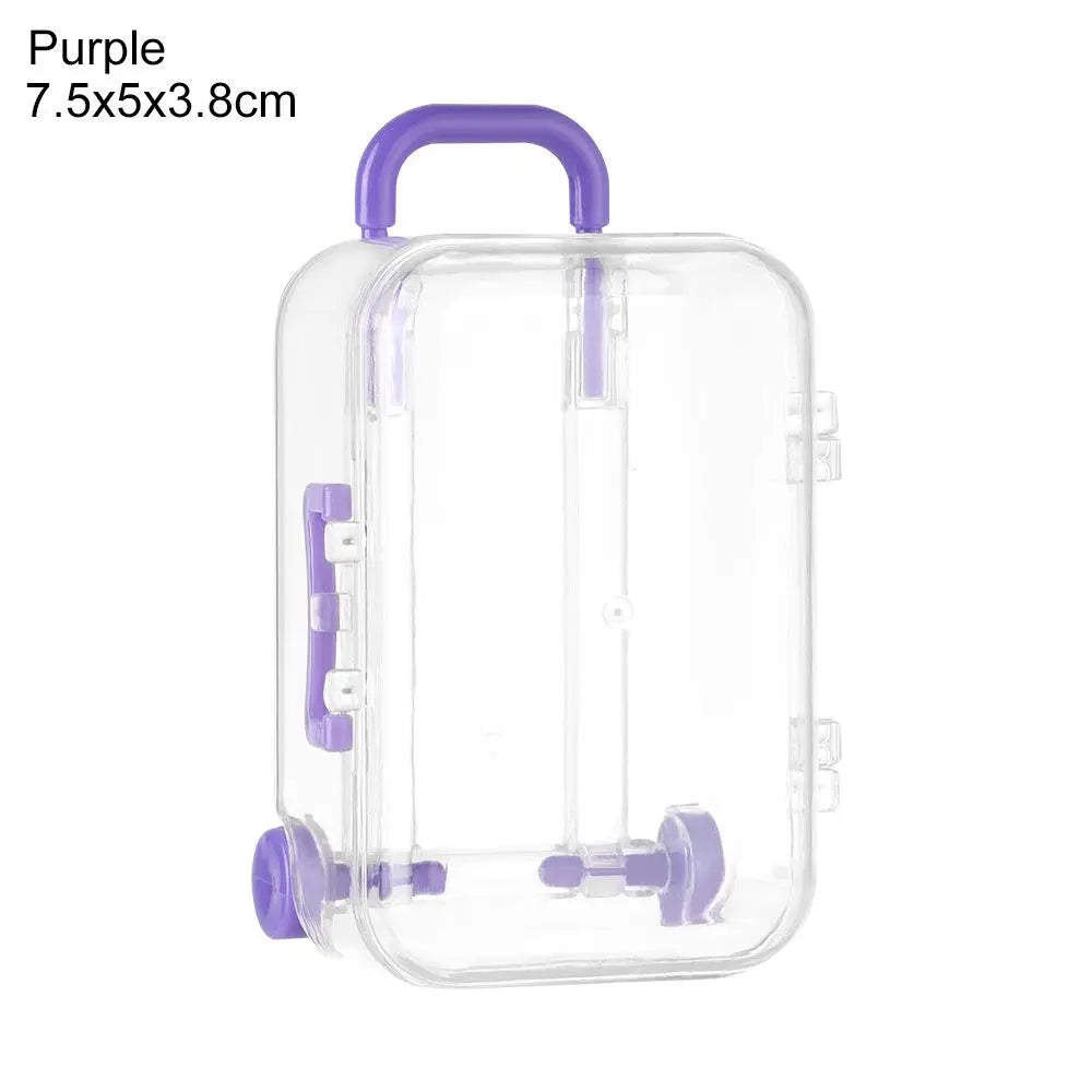 Fashion Plastic Mini Suitcase for Dolls Miniature Toys Trunk Dollhouse Decoration Lovely Small Clutch Jewellery Box Doll Handbag Quake Purple-7.5x5x3.8cm
