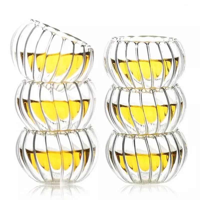 YWDL 50ml Glass Teacups Set Of 4/6pcs Double Walled Insulated Glasses Clear Espresso Coffee Cup Teaware Mug Accessories Quake 6pcs stripe 50-60ml
