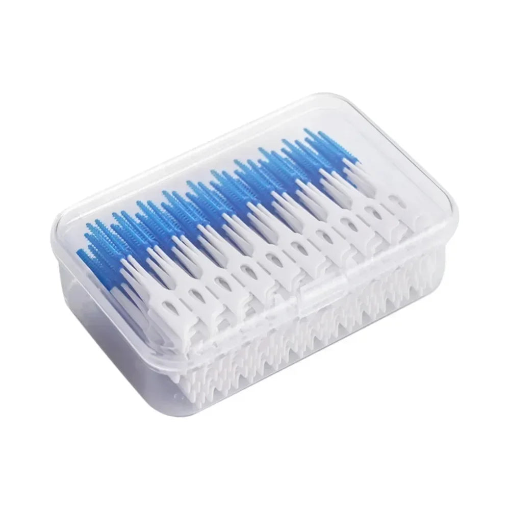 Soft Silicone Dental Toothpicks,Interdental Cleaning Brushes - Portable Oral Hygiene Tool,Gum Massage,Plaque&Food Debris Removal Quake M77 blue-120pcs