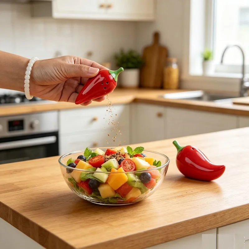Red Chili Shaped Ceramic Salt Pepper Shaker Set Creative Kitchen Spice Container Seasoning Jar for Table Decor Quake