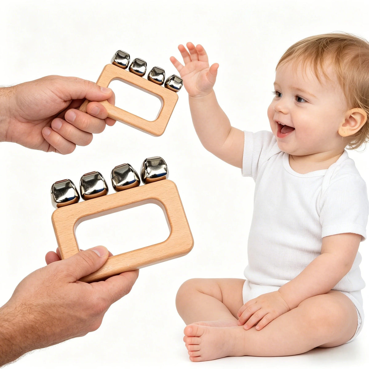 Wooden Hand Bell Shaker Baby Rattle Montessori Musical Toys Wood Musical Instruments Toy Instruments for Toddler Learning Quake