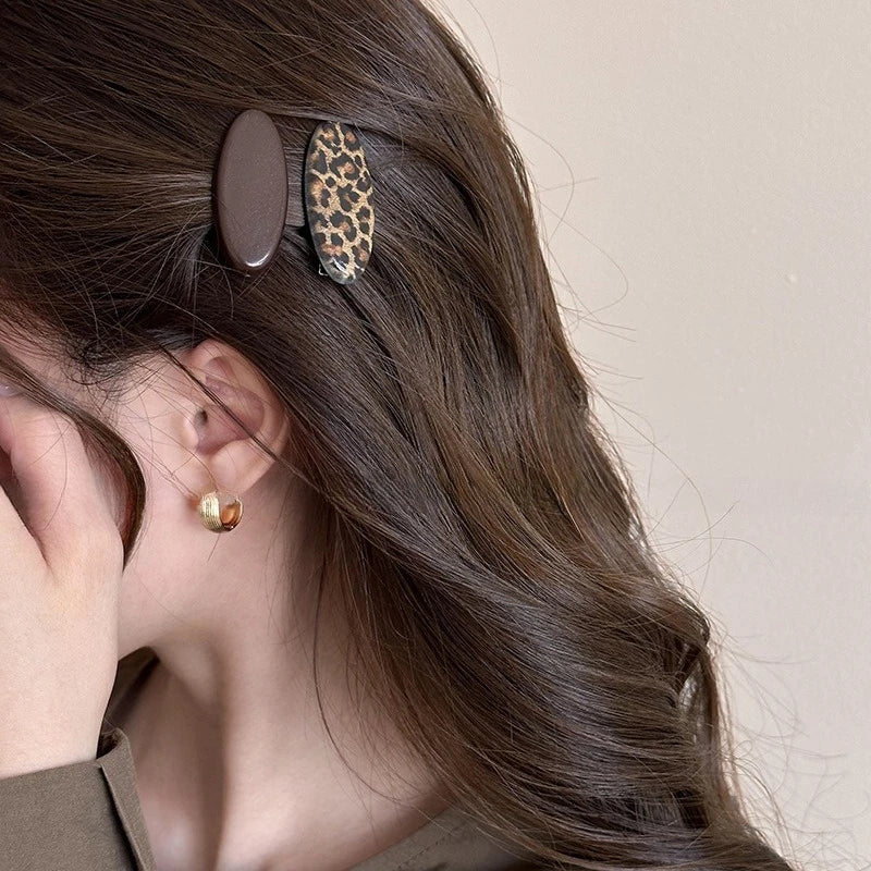 Korean Leopard Print Coffee Color Hair Clips Retro Texture Bangs Hairpins Sweet Spicy Girls Duckbill Clip Bangs Clips Hairpins Quake