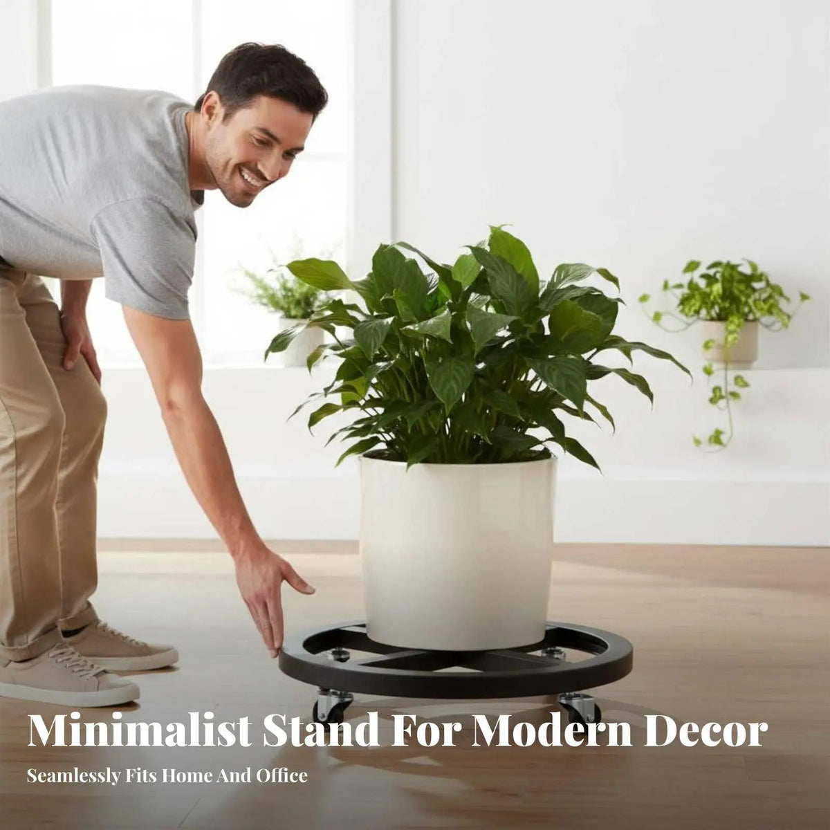 Round Plant Dolly with Wheels Indoor Outdoor Wheeled Flower Pot Tray Even Quake