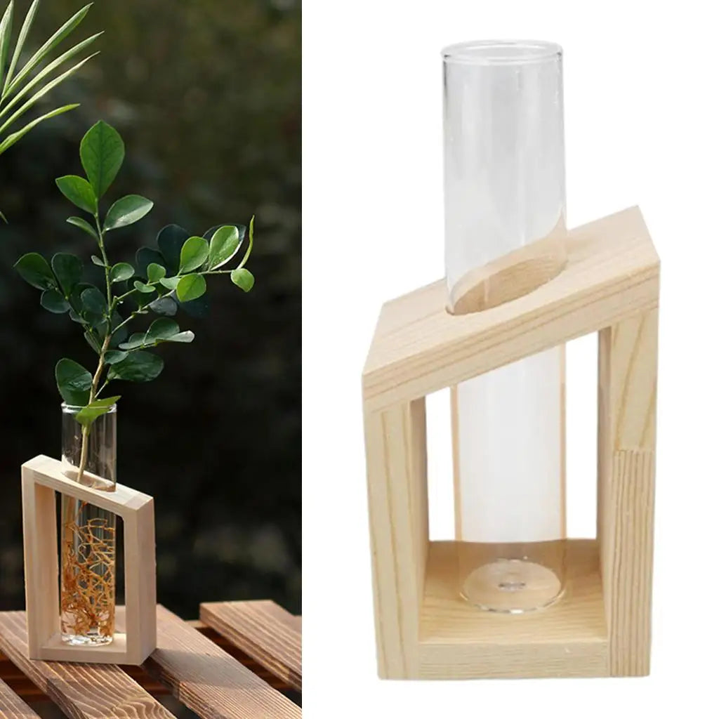 Plant Terrarium with Wooden Stand, Air Planter Bulb Glass Vase, Metal Swivel Quake
