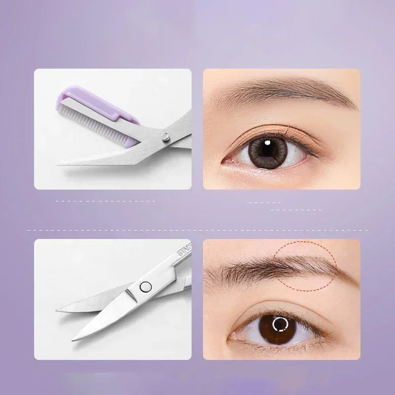 vvocci 3Pcs Eyebrow Tools Portable Scissors with Comb Private Label Set Makeup Eyebrow Trimming Set Eyebrow Razor makeup tools Quake