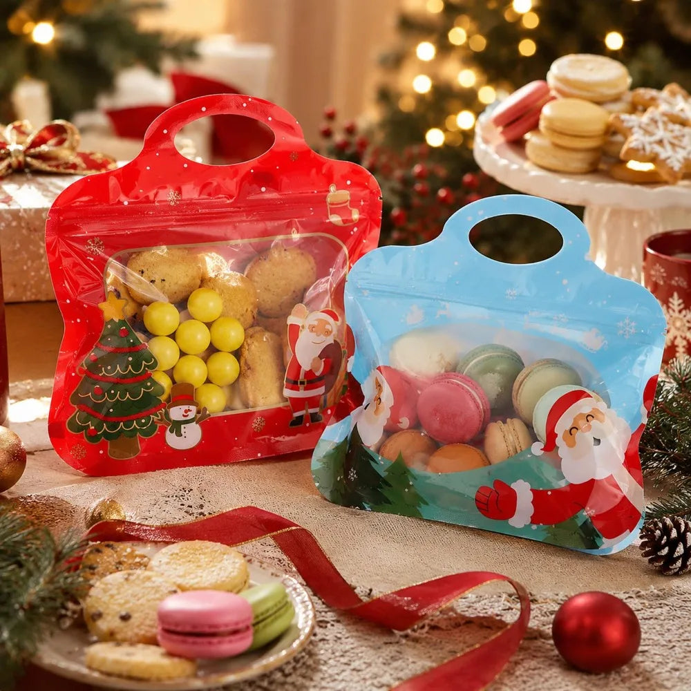 30/2PCS Cartoon Christmas Self Sealing Bag Cute Santa Claus Snowman Pattern Handbags Candy Cookie Packaging Pouch Party Supplies Quake
