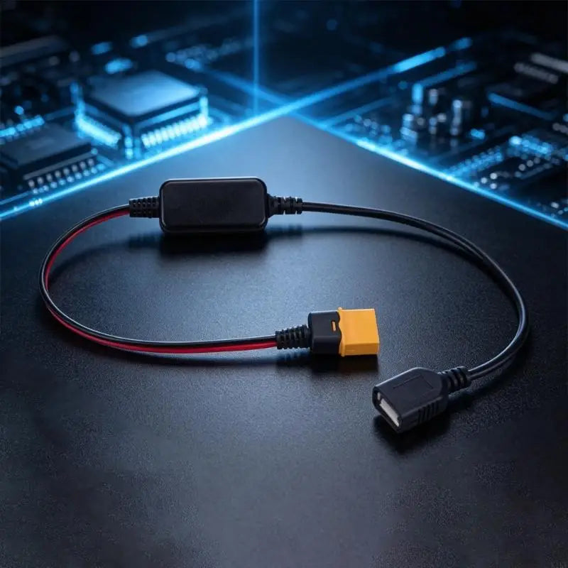 Voltages Converters Cable with 60 Male Input, USB-A Female Port, and Inline Module for Converting DC12-24 V Battery Power K1KF Quake