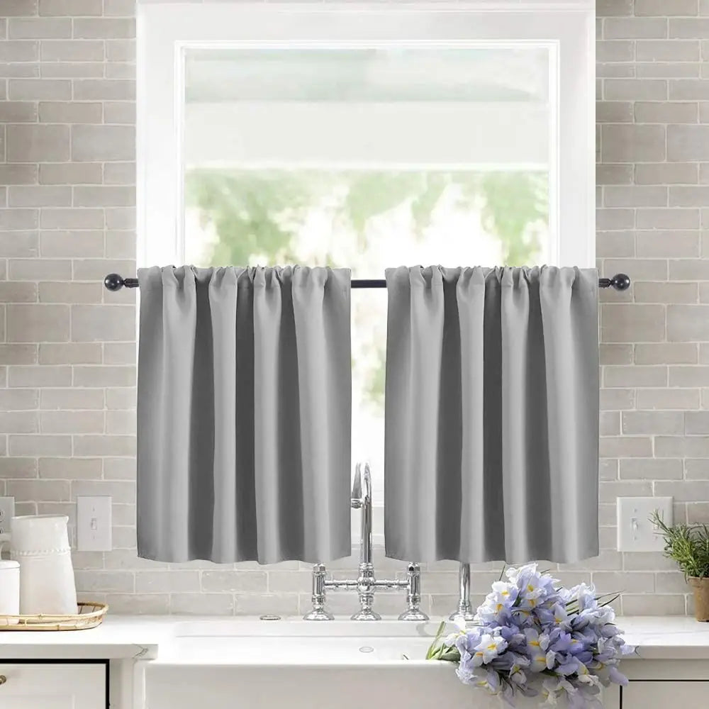 Pure Color Short Tier Curtains for Small Window Treatment Durable Short Blackout Curtain Washable Half Window Curtains Quake