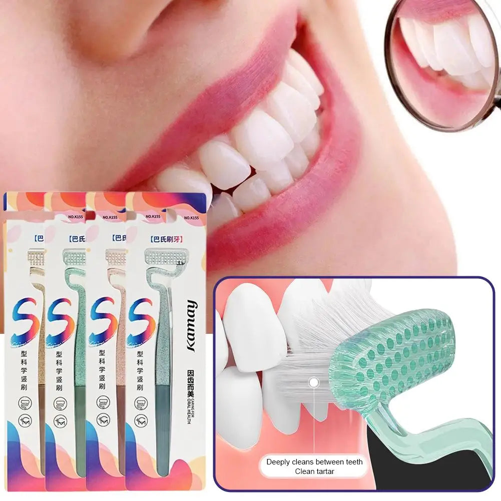 S-shaped Vertical Brushing Toothbrush Soft Bristle Teeth Gap Cleaning Tongue Scraping Gum Massage Bass Method Toothbrush For Men Quake