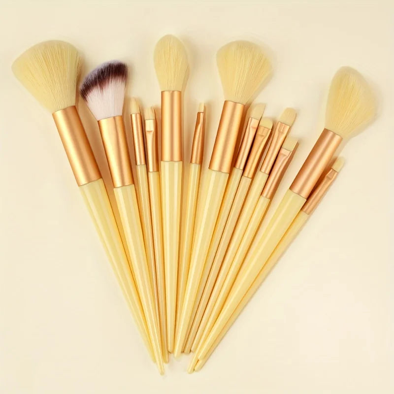 Makeup Brushes Set 13Pcs Premium Synthetic Brush Foundation Powder Blending Concealer Eyeshadow Blush Cosmetics Brushes Travel Quake YELLOW
