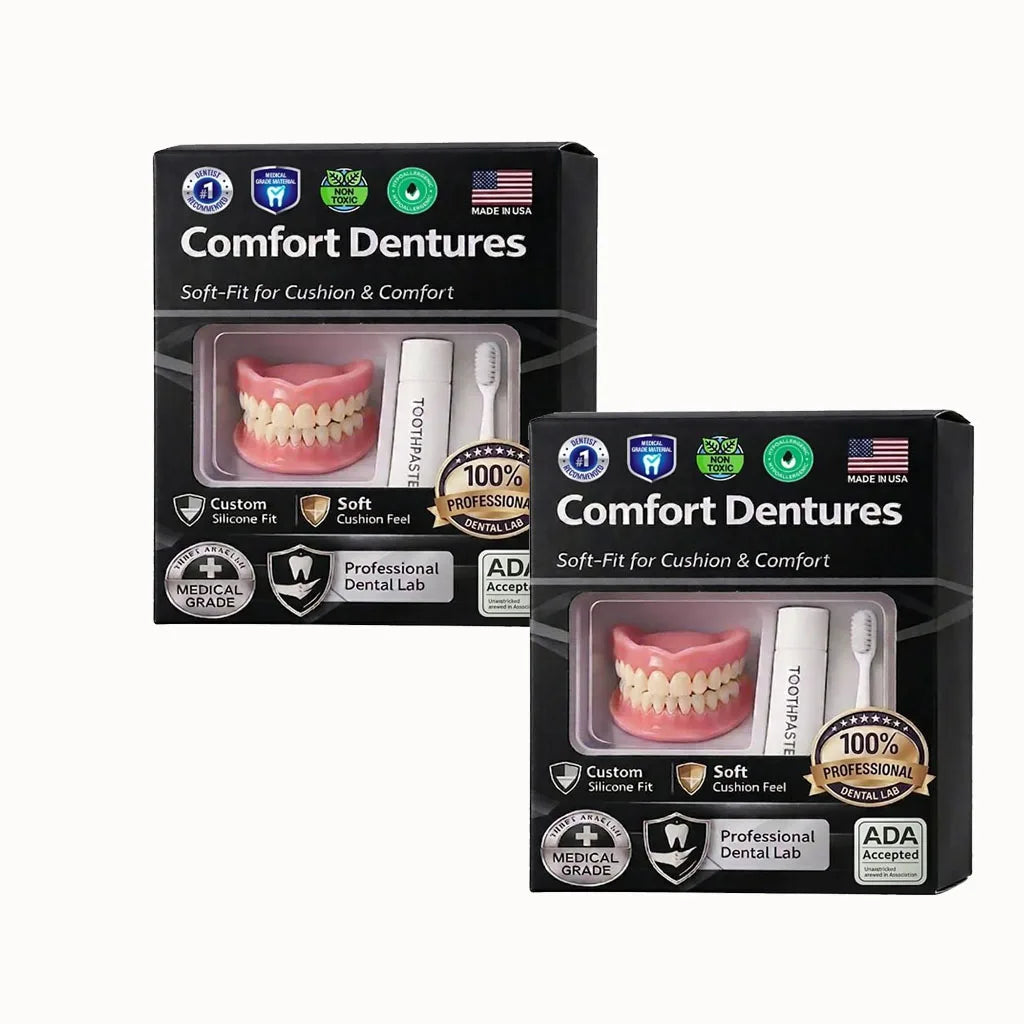Silicone Fake Teeth Braces Immediate Dentures Comfort Fit Natural Instant Confidence Smile Oral Care for Edentulous Adults Quake 2 sets